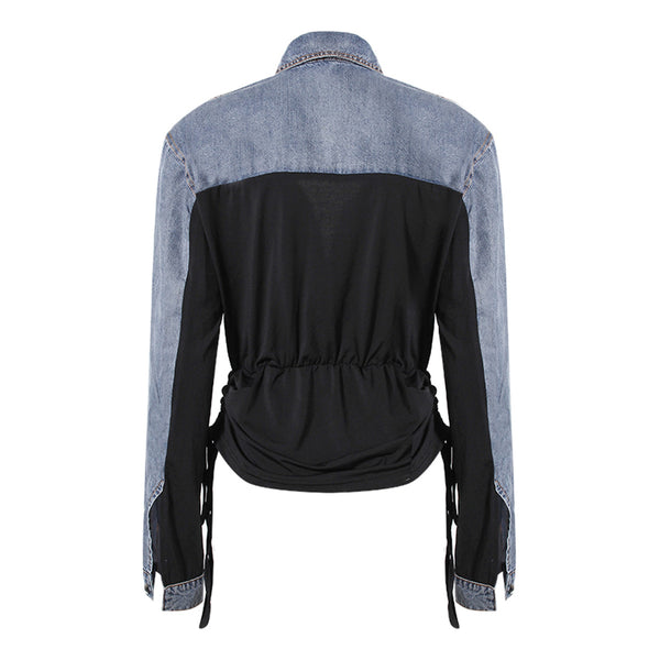 Jeans Blue Denim Shirt vs Black Blouse Normcore Style Shirt Top ! Casual Street Wear Top Cyber Fashion 2312