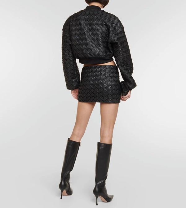 Braided PU Leather Strap Pilot Jacket and Skirt 2-piece Set! Chic Skirt Set Designer Fashion 2308