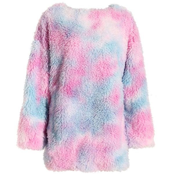 Unreal Color Plus Size Fluffy Oversized Tie Dyed Long Sleeve Sweater Top! Chic Loose Fitting Top Celebrity Fashion 2211