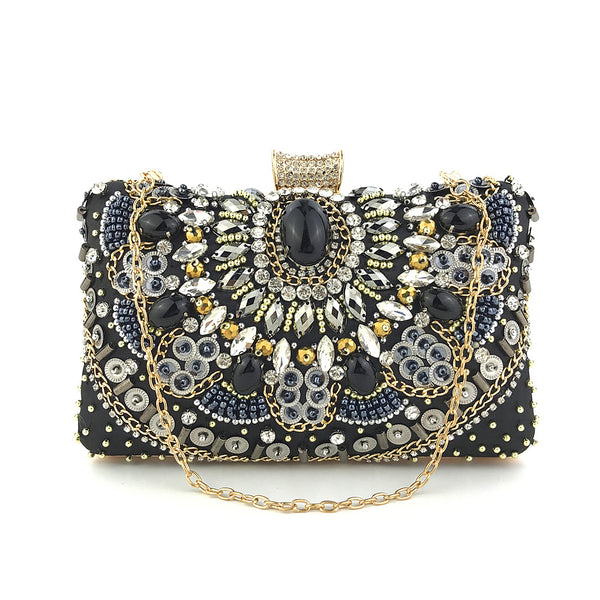 Black Gems! Luxury Mini Size Phone Bag with Jewelry, Club Clutch Bag, Night Dinner Event handbag - KellyModa Store