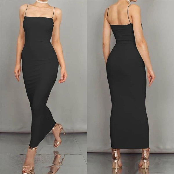 [Best Seller] Basic Minimal Low-cut Sexy Long Slip Dress 3 Colors! Teenager Sexy Dress Celebrity Fashion 2111 - KellyModa Store