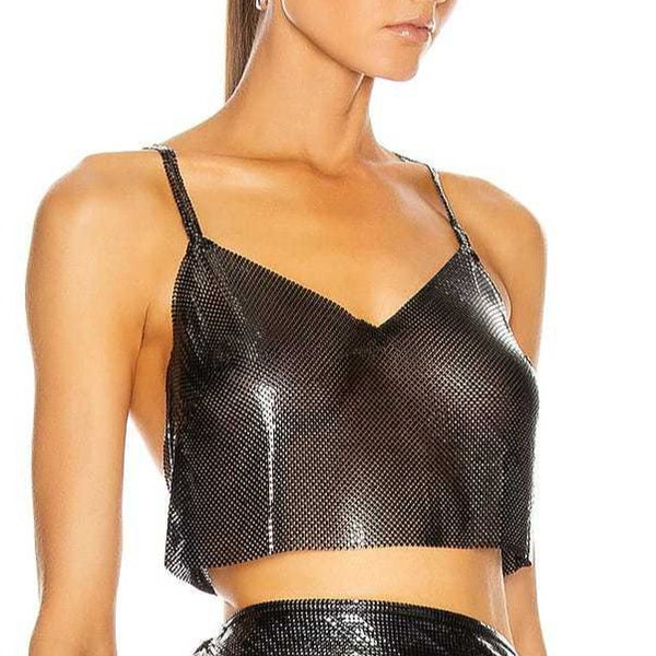Minimal Sexy Backless Crop Slip Top with Flicker Sequins Fabric , Shining Tank Tops, ClubWear - KellyModa Store
