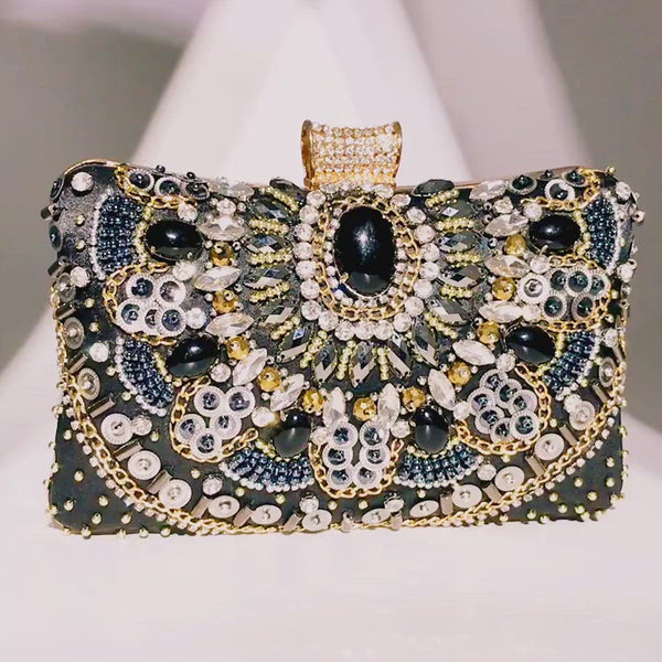 Black Gems! Luxury Mini Size Phone Bag with Jewelry, Club Clutch Bag, Night Dinner Event handbag