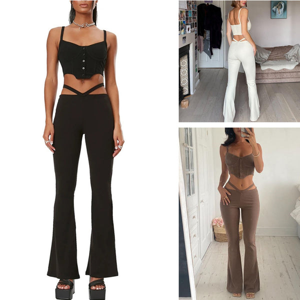 Slim Fitting Slip Top and Wide Leg Pants 2-piece Set! Sexy Tops and Pants Celebrity Fashion 2111 - KellyModa Store