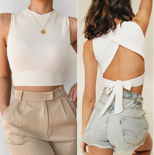 Sexy Ribbed Backless Crop Tank Top ! Basic Sleeveless Crop Top Cyber Fashion 2201