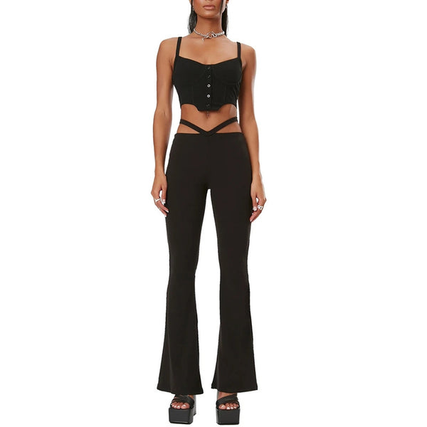 Slim Fitting Slip Top and Wide Leg Pants 2-piece Set! Sexy Tops and Pants Celebrity Fashion 2111 - KellyModa Store