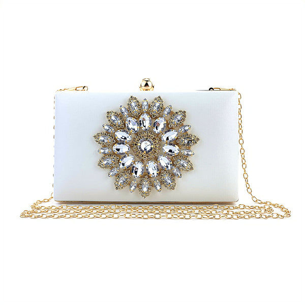 White Clutch Box! Luxury Gems Pattern Mini Size Phone Bag with Jewelry, Club Clutch Bag, Night Dinner Event handbag