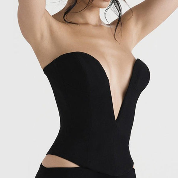 V Plunged Strapless Corset Top! Sexy Cropped Forming Top Celebrity Fashion 2209