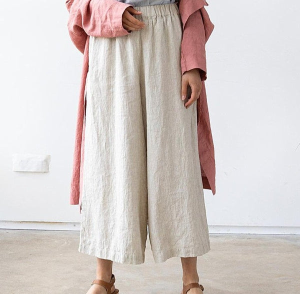 Natural Linen Wide Leg Pants Women's Casual Pants!  Casual Fashion 2306