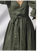 Puffy Sleeves Natural Ramie Linen Casual Pleated Dress!  Comfortable Linen Basic Dress loungewear 2305