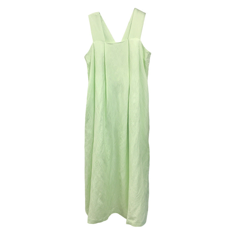 Fat Strap Solid Color Linen-Cotton Dress!  Comfortable Minimal Shirt Dress loungewear 2305