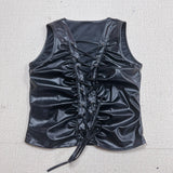 Hardcore Laced-up Leather Vest Crop Top! Sexy Patent Vegan PU Leather Vest Top 2405