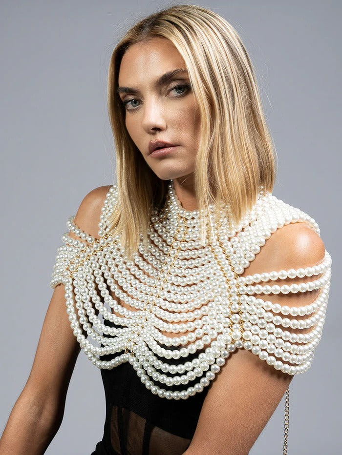 Pearl Shirt! Chic Faux Pearl Beads Crop Top, Luxury Shining Hot Tops for Club Party