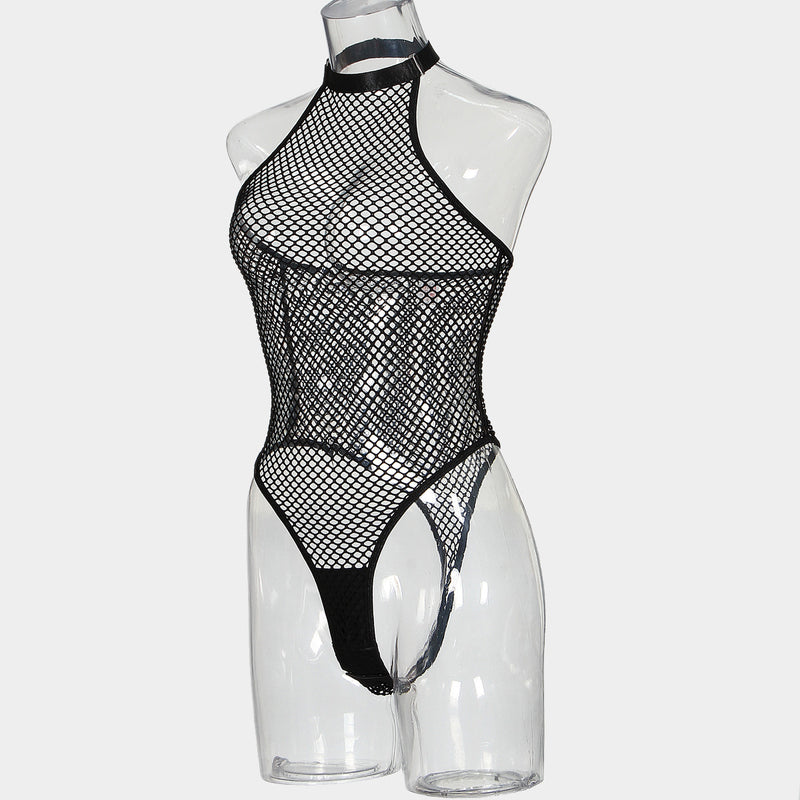 Fishnet Mesh! Sexy Lingerie Halter Teddy 1-piece Lingerie Set, Sexy Lingerie Underwear