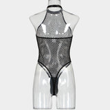 Fishnet Mesh! Sexy Lingerie Halter Teddy 1-piece Lingerie Set, Sexy Lingerie Underwear