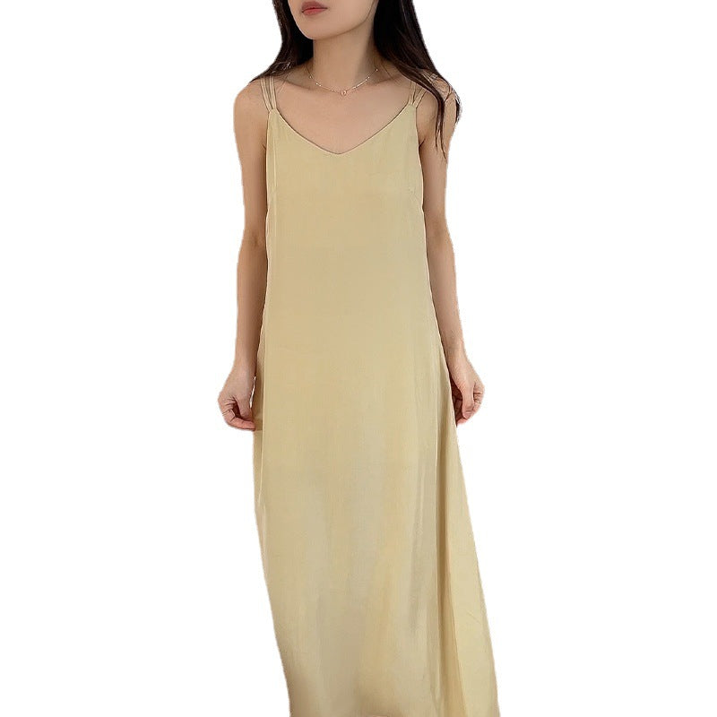 Cupro Silk Casual Basic Slip Long Home Dress!  Comfortable Basic Dress Silk loungewear 2305