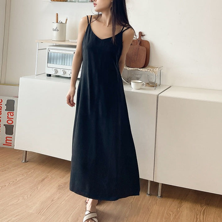 Cupro Silk Casual Basic Slip Long Home Dress!  Comfortable Basic Dress Silk loungewear 2305