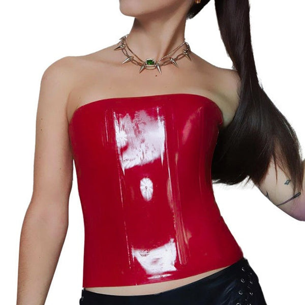 Scarlet Corset Top! Vinyle Leather Strapless Crop Top, Sexy Patent Vegan PU Leather Bra Top 2301