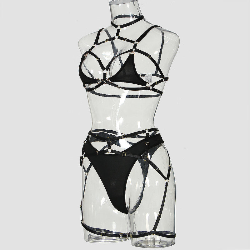 Bondage Art Harness ! Sexy Lingerie Bra Panty and Garter 3-Piece Matching Set, Sexy Lingerie Underwear