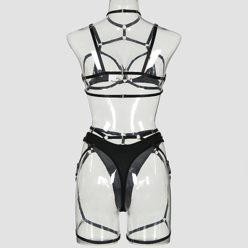 Bondage Art Harness ! Sexy Lingerie Bra Panty and Garter 3-Piece Matching Set, Sexy Lingerie Underwear