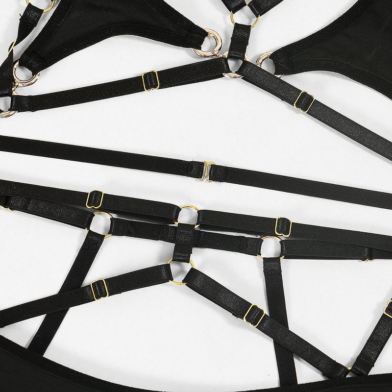 Bondage Art Harness ! Sexy Lingerie Bra Panty and Garter 3-Piece Matching Set, Sexy Lingerie Underwear