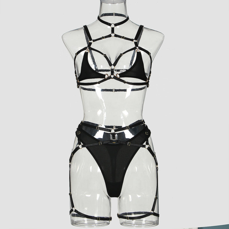 Bondage Art Harness ! Sexy Lingerie Bra Panty and Garter 3-Piece Matching Set, Sexy Lingerie Underwear