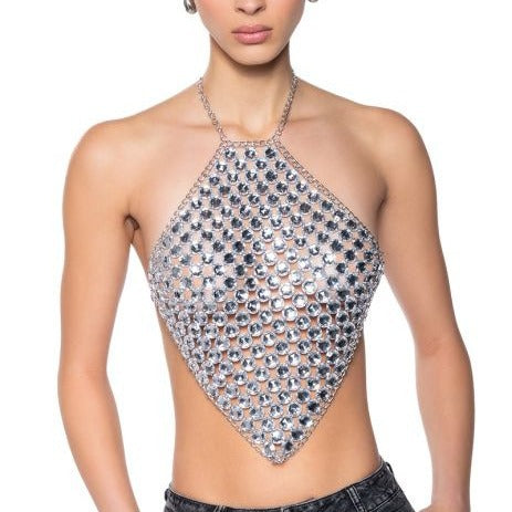Diamond Shaped Crop Halter Tops Bra , Sexy Body Jewelry, Beads Top, Hot ClubWear