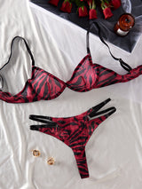 Red Leopard Stripes! Sexy Lingerie Bra Top and Panty 2-Piece Matching Set, Sexy Lingerie Underwear