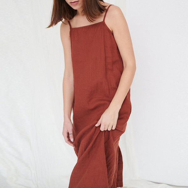 French Style Minimal Solid Color Linen-Cotton Dress!  Comfortable Home Dress loungewear 2305