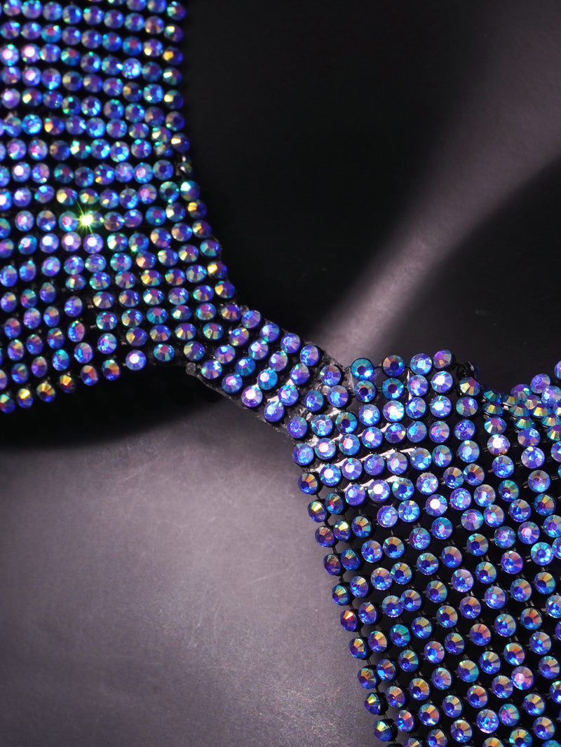 Blue Bling bling! Sexy Backless Halter Crop Top with Flicker Fabric , Shining Tops