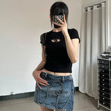 R Letter Cut Out Ribbed Crop Tee Top! Sexy Tee Top Celebrity Fashion 2305