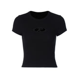 R Letter Cut Out Ribbed Crop Tee Top! Sexy Tee Top Celebrity Fashion 2305