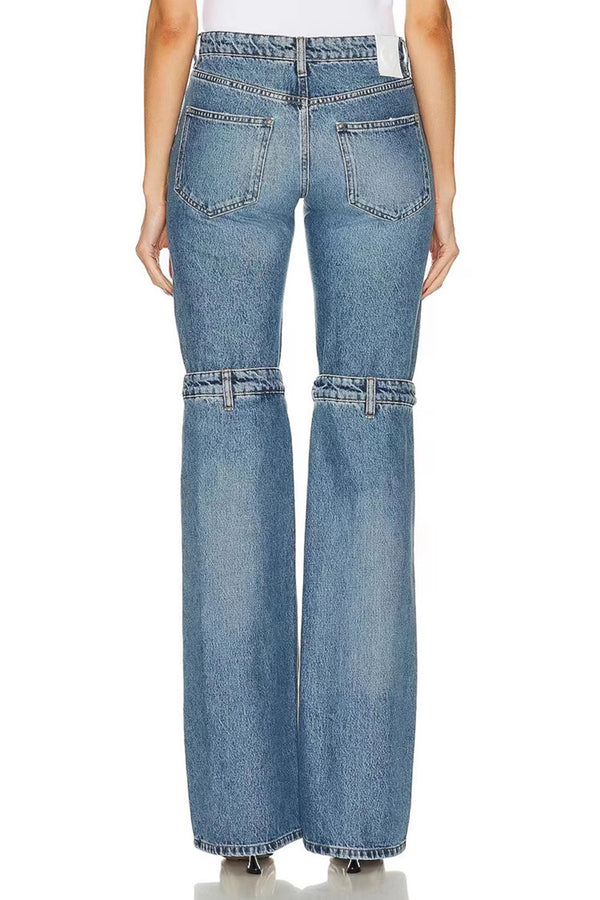 Gate Knee Jeans Pants! Low Waisted Denim Jeans Femme Bottoms Pants