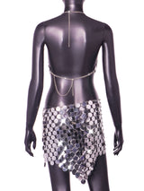 Heart Shaped Silver Bling bling Hand Crafted Round Plates Crop Slip Top and Skirt 2-piece Set ! Sexy Hot ClubWear 2308