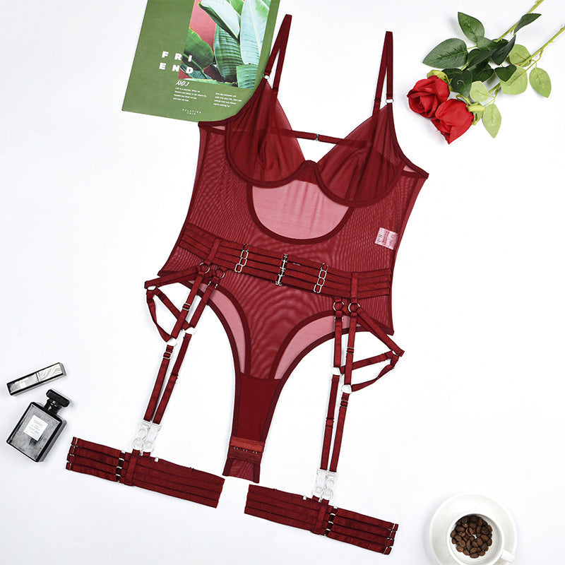 Wine! Sexy Lingerie Teddy and Garter 2-piece Lingerie Set, Sexy Lingerie Underwear