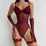 Wine! Sexy Lingerie Teddy and Garter 2-piece Lingerie Set, Sexy Lingerie Underwear