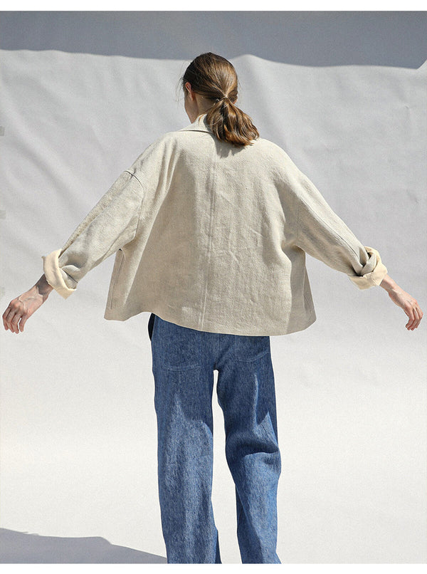 Minimal Boy Friend Style Linen Jacket Top Long Sleeve! Blazer Jacket Top 2306