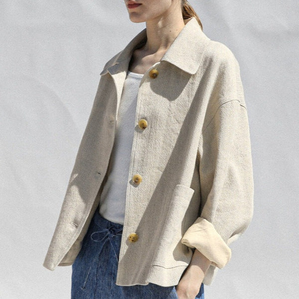 Minimal Boy Friend Style Linen Jacket Top Long Sleeve! Blazer Jacket Top 2306