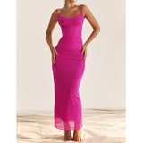 Dopamine Dressing Color! Rosy Slip Long Dress! Sexy Prink Dress 2308