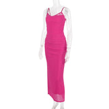 Dopamine Dressing Color! Rosy Slip Long Dress! Sexy Prink Dress 2308