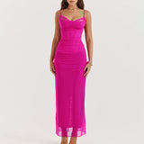 Dopamine Dressing Color! Rosy Slip Long Dress! Sexy Prink Dress 2308