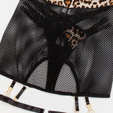 Leopard Pattern Ribbon! Sexy Lingerie Bra Panty and Garter Skirt 3-Piece Matching Set, Sexy Lingerie Underwear