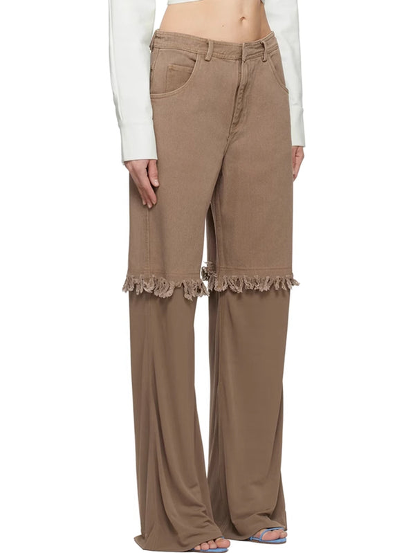 Eye-Catching 2-Layer Wide-leg Jeans Pants! Hot Middle Waisted Denim Jeans Femme Bottoms Pants