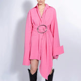 Oversized Designer Chic Style Waist Ribbon Shirt Dress! Women's Fashion  Dress 2307