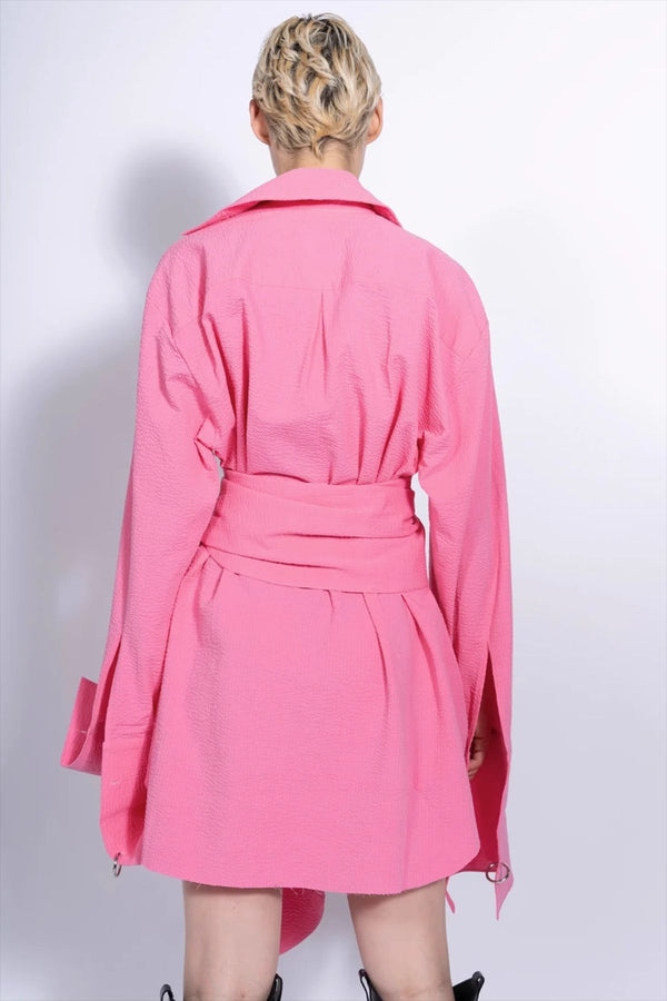 Oversized Designer Chic Style Waist Ribbon Shirt Dress! Women's Fashion  Dress 2307