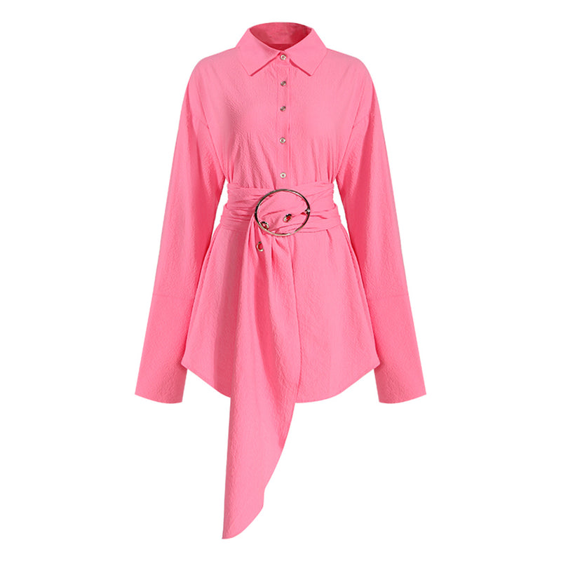 Oversized Designer Chic Style Waist Ribbon Shirt Dress! Women's Fashion  Dress 2307