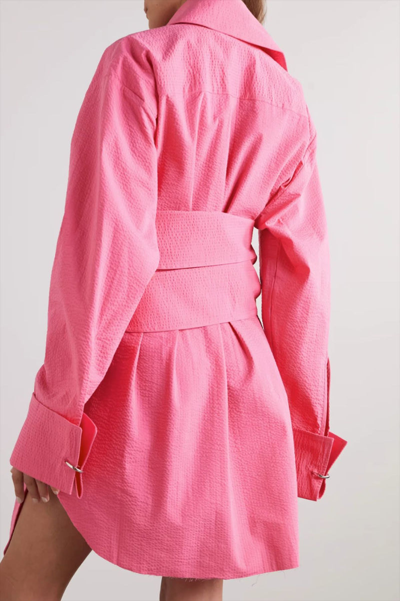 Oversized Designer Chic Style Waist Ribbon Shirt Dress! Women's Fashion  Dress 2307