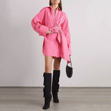 Oversized Designer Chic Style Waist Ribbon Shirt Dress! Women's Fashion  Dress 2307