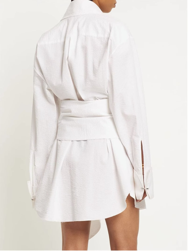 Oversized Designer Chic Style Waist Ribbon Shirt Dress! Women's Fashion  Dress 2307