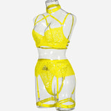 Lemon Yellow Floral! Sexy Lingerie Bra Panty and Garter 3-Piece Matching Set, Sexy Lingerie Underwear